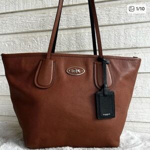 Coach Pebbled Leather Tote Bag in Brown with Black Tag